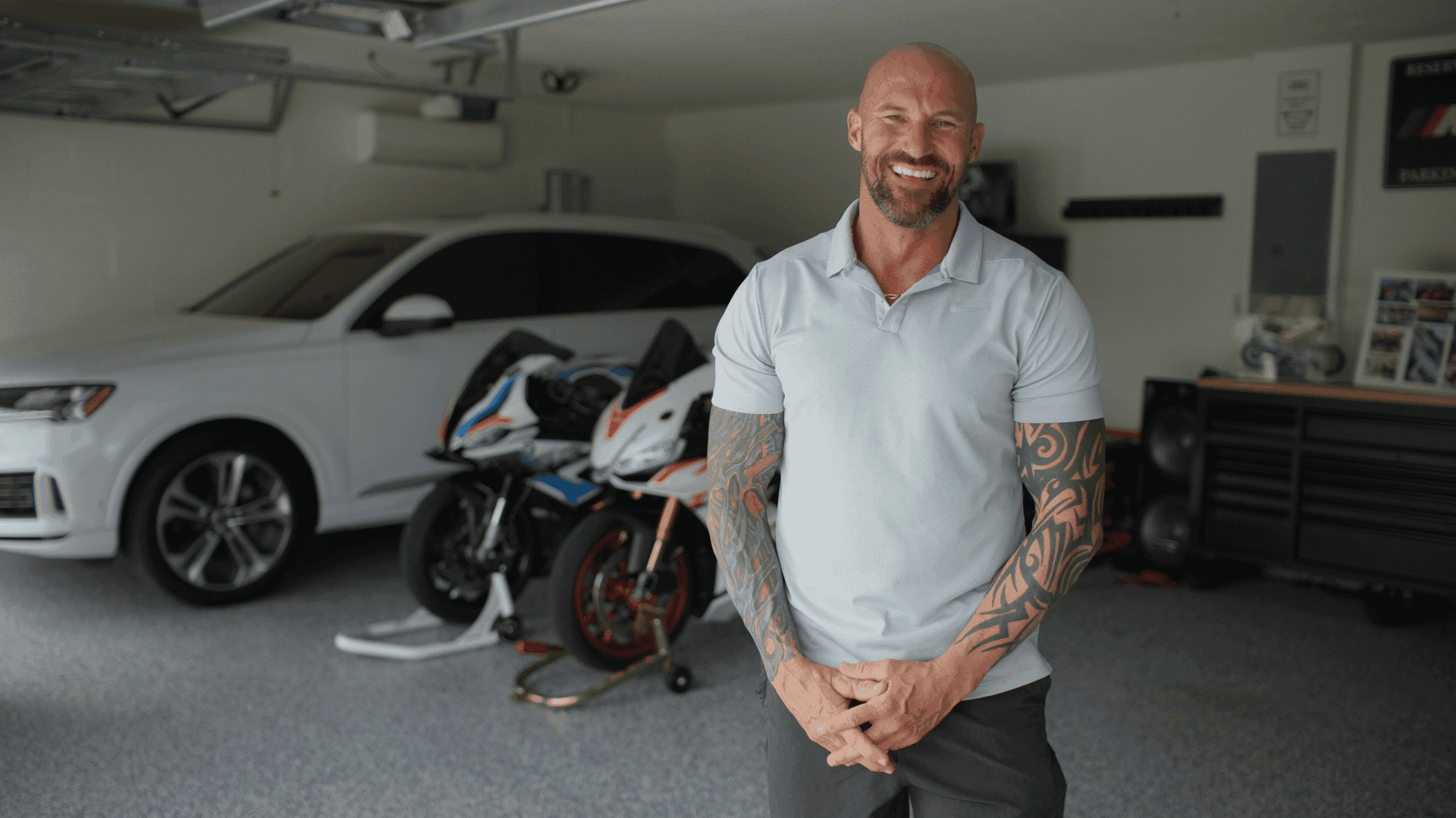 Man standing in garage
