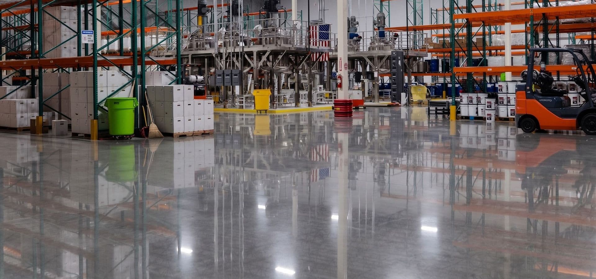 Commercial concrete floor coating installed by Ox Floors.